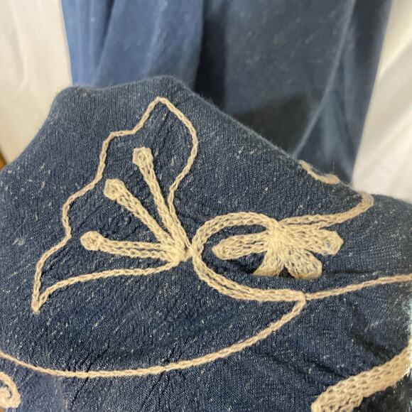 Boho Denim Full Hippie Chic Summer Beach White Embroidered Paisley Floral M/L - Picture 3 of 11